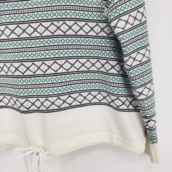 Lou & Grey Fair Isle Pullover Sweater M Relaxed Fit Crew Neck Cotton Cream Green - Picture 5 of 6